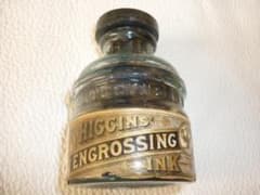 美品1950年代米国製◆HIGGINS（ヒギンズ）ラベル・コルクふた付きインク瓶 美品1950年代米国製◇HIGGINS（ヒギンズ）ラベル・コルクふた付き