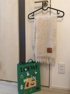 【超美品ショッパー付き】LOEWE モヘア マフラー ホワイト ロエベ マフラー