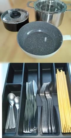 【引き取り限定・未使用】IKEA 鍋フライパン＆カトラリー付きトレイ 豪華セット
