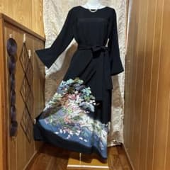 NO１３７　着物リメイクワンピース　黒留袖リメイクワンピース NO137 着物リメイクワンピース 黒留袖リメイクワンピース - メルカリ