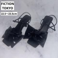 FICTION TOKYO】リボンヒールサンダル ブラック サイズ1 - メルカリ