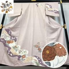 MK-1820 訪問着 絞り菊の花 金駒刺繍 灰桜色 - メルカリ
