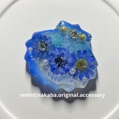 貝殻blue ハンドメイド ヘアゴム ブローチ ポニフ キーホルダー