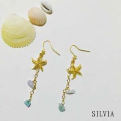 スターフィッシュとターコイズのフックピアス✩*°のサムネイル