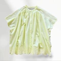 美品】ビアズリー 24SS 裾刺繍フレンチシャツ バンドカラー イエロー 