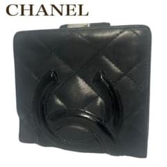CHANEL カンボンライン ココマーク がま口財布ブラック×ピンク