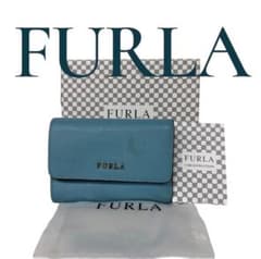 【良品】FURLA フルラ 三つ折り財布 ブルー系 箱・保存袋付きのサムネイル