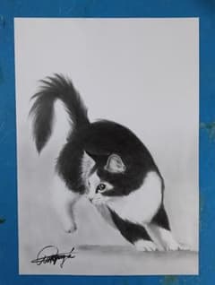 猫の鉛筆画 A3上質ケント最終値下げ 写実鉛筆画 猫A3ケント - メルカリ