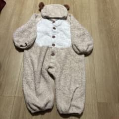 キッズ くまさん ボア ロンパース カバーオール 帽子付き