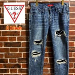 ゲス GUESS スキニーデニム ダメージ ベロア インディゴ ウォッシュ 