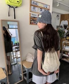 メッシュ素材 巾着型 リュック バックパック 杏色のサムネイル