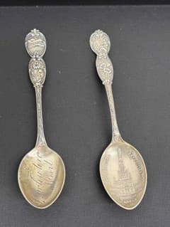 【激レア】1910年代 スターリングシルバー スプーン 純銀 記念 2本セット 激レア】1910年代 スターリングシルバー スプーン 純銀 記念 2本セット