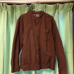 無印良品 ブラウン 長袖ボタンノーカラーシャツ ポケット付き【即購入歓迎】のサムネイル