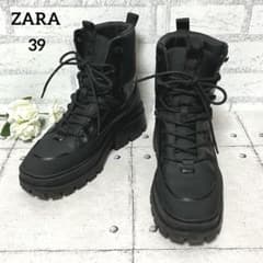 ザラ】ZARA レースアップブーツ チャンキー厚底♡ブラック サイズ 39