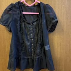 【フランシュリッペブラック】ドット☆シフォン 半袖ブラウスのサムネイル