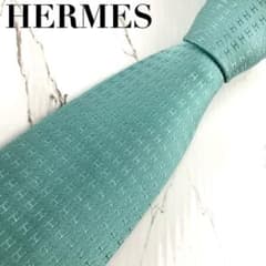 希少 美品 エルメス ネクタイ ファソネ H柄 H織 ソリッド ブルー