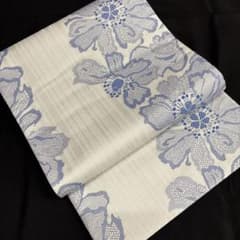 白と青の花柄 正絹 リバーシブル 全通袋帯 未使用 - メルカリ