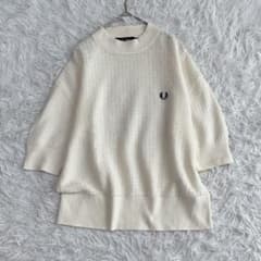 極美品 フレッドペリー ハイネック半袖ニット リネン混 シアー 月桂樹 ロゴ刺繍 極美品 フレッドペリー ハイネック半袖ニット リネン混 シアー 月桂樹
