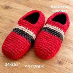 ハンドメイド.アルパカ.手編み靴下カバー.手編み靴下.ルームシューズ - 5