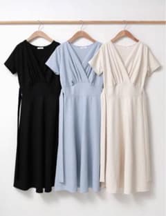 DHOLIC カシュクールリボンパターン半袖ワンピース　ブルーのサムネイル