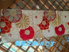 袋帯 金糸 菊文様 ベージュ地 華やか (リメイク用) - メルカリ
