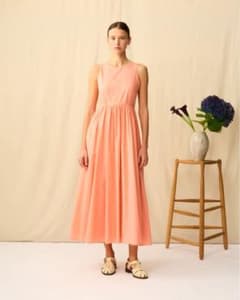 MARIHA 夏のレディのドレス ロングワンピース ノースリーブ コーラル
