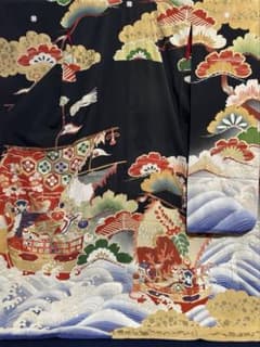 アンティーク振袖　宝船松文様豪華刺繍ヴィンテージ正絹ディスプレイ アンティーク振袖 宝船松文様豪華刺繍ヴィンテージ正絹ディスプレイ