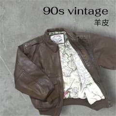 90s 羊革 フライトジャケット 地図柄裏 A-2ミリタリー レザー 
