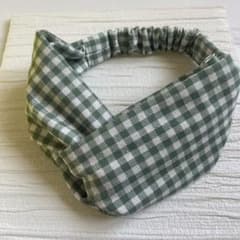 クロスヘアターバン ★ギンガムチェック柄グリーン