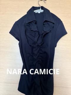 NARA CAMICIE フリル付き黒シャツのサムネイル