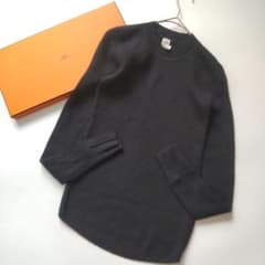 HERMES エルメス カシミヤ シルク モックネック リブニット ブラック34 