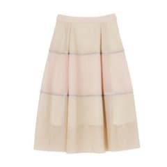 MERCURYDUO Border Mesh Flare Skirt, Baby Pink