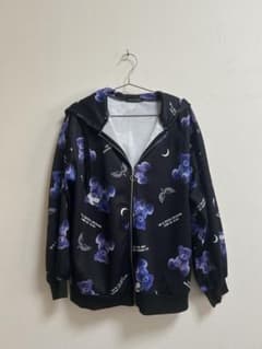 PLYMTONE テディベア 総柄 ジップアップパーカー ブラックのサムネイル