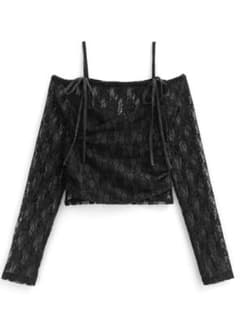 オフショルダー花柄レースカシュクールトップス[dk1394]のサムネイル