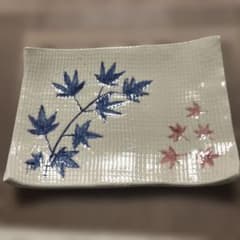 角皿 銘々皿 貫入釉 楓柄 青紅葉のサムネイル