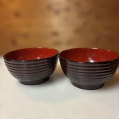 漆器 椀 2客セット 溜塗 刷毛目 汁椀のサムネイル
