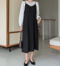 ブラック キャミワンピース ロング丈のサムネイル