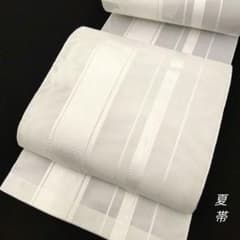 夏帯　紗　名古屋帯　縞　唐花　白　未使用　#1107 夏帯 紗 名古屋帯 縞 唐花 白 未使用 #1107 - メルカリ