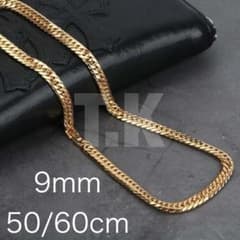喜平ネックレス ダブル ステンレス 中折式 ゴールド 金 9mm 50/60cm 