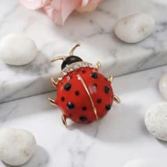 てんとう虫 ブローチ 赤 ラインストーン 昆虫 アクセサリー 幸運