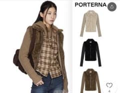 ベージュ フーディ アウター トップス レディース 冬服 リブニット ファーのサムネイル