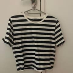 ZARA 黒と白のストライプ Tシャツ Mサイズのサムネイル