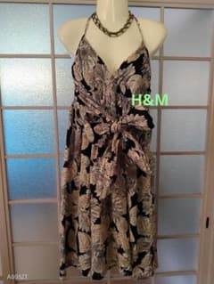 H&M★ コットン ベアトップ ホルダー ワンピ サイドファスナー 花柄リボンのサムネイル