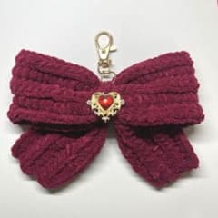 ハンドメイド ニットリボン チャーム ボルドーのサムネイル