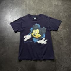 00s Disneyディズニーぶち抜きミッキー紺ネイビーフェード短丈古着S 