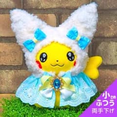 ピカミミフード付きポンチョ(もこもこホワイト×パステルブルー) o'ᆺ'oのサムネイル