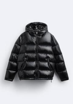 ZARA ダウンフェザー100%パフジャケット ダウンジャケット　XL ブラックのサムネイル