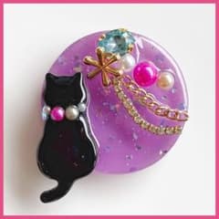 No.2635ハンドメイド ヘアゴム レジン 黒猫 - メルカリ