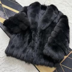 美品 サガフォックス リアルファー レザーコート 黒 Mサイズ 肉厚◎/総丈78 黒 サガフォックス ファーコート リアルファー 毛皮 L