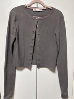 ZARA リブニットカーディガン グレー Mのサムネイル